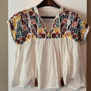 THML Short Sleeve Embroidered Top with Tassel Size S